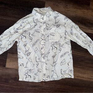 Peppermayo White Shirt with Black Abstract Design